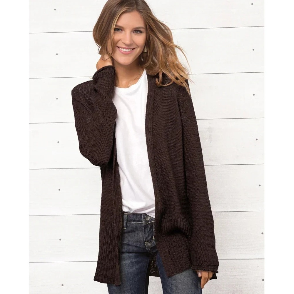 Wooden Ships Cardigan Open Front Sweater NWT Dark Brown M / L Cotton Mid-Length